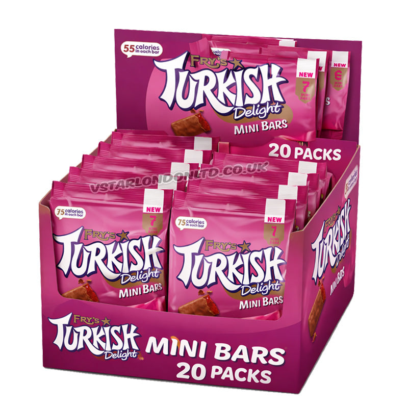 Fry's Turkish Delight 7 Mini Milk Chocolate Bars 51g (Box of 20 x 105g Bags)
