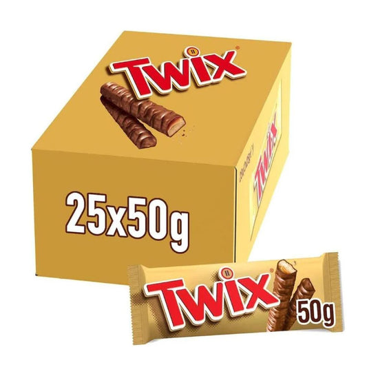 Twix Caramel & Milk Chocolate Fingers Biscuit Snack Bar 50g (Box Of 25)