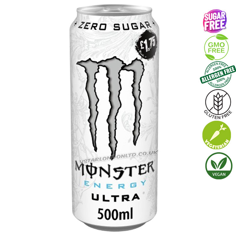 Monster Energy Ultra 500ml PMP Sugar Free Cans Energy Drinks (Box of 12 Cans)
