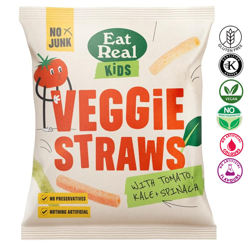 Eat Real Veggie Straws Kale Tomato & Spinach 20g (Box of 12 and 24 Packs)