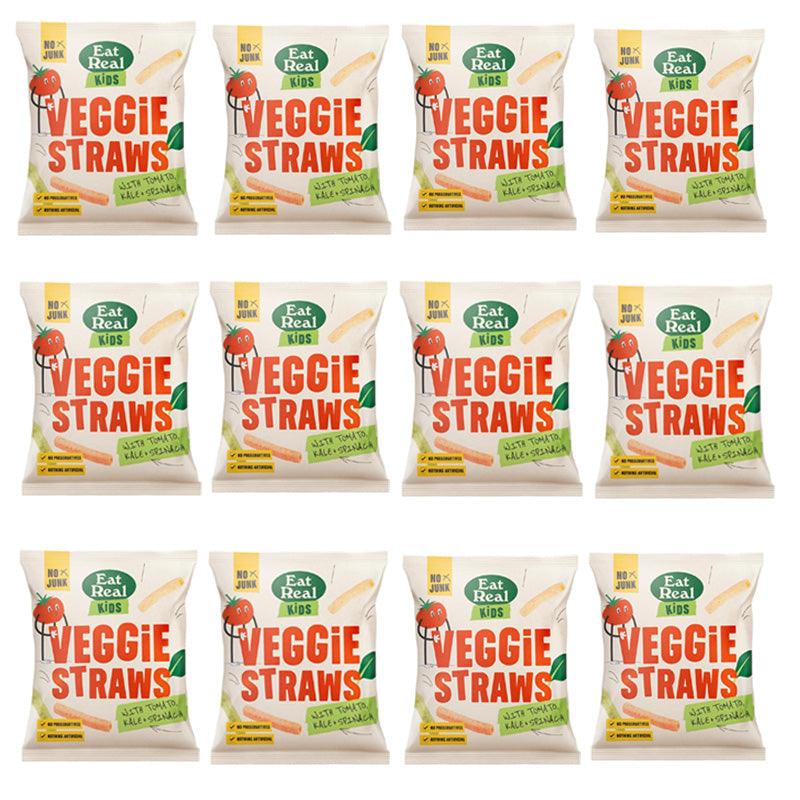Eat Real Veggie Straws Kale Tomato & Spinach 20g (Box of 12 and 24 Packs)