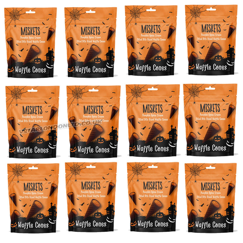 Miskets Pumpkin Spice Cones 50g – Halal Pumpkin Spice Cream Filled Waffle Cones (Box of 12 Packs)