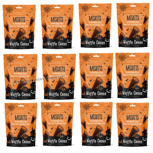 Miskets Pumpkin Spice Cones 50g – Halal Pumpkin Spice Cream Filled Waffle Cones (Box of 12 Packs)