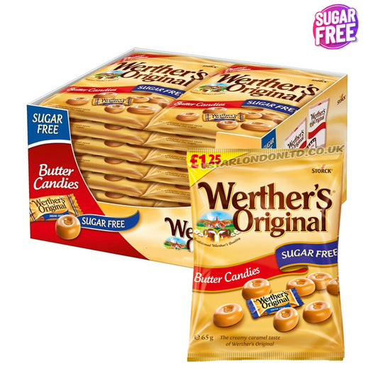 Werther's Original Sugar Free Butter Candies Bags 65g PMP Creamy Toffee Sweets (Box of 12 packs)