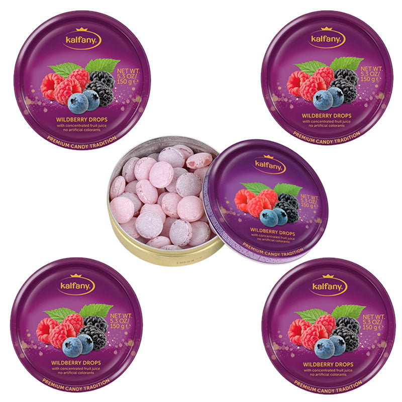Kalfany Fruit Drops Tin 150g – Wildberry, Citrus, Assorted & Fruit Selection (5 & 10 Tins)