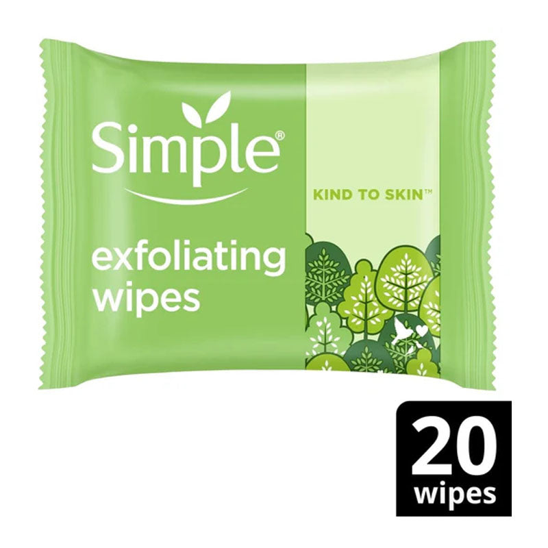 Simple Facial Exfoliating 20 Wipes per Pack Gentle Skin Cleansing & Makeup Removal Wipes (Box of 6 Packs)