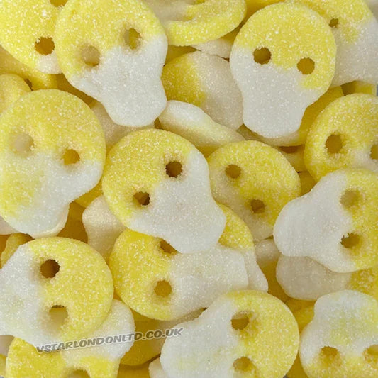 Candycrave Vegan Fizzy White & Yellow Skulls 2kg – Sour Fruit Flavoured Halloween Gummy Sweets
