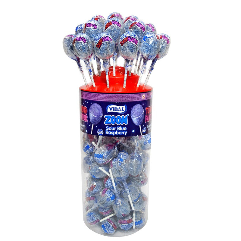 Vidal Zoom Sour Raspberry Tongue Painter Lollies 1.62kg Tub (50 Lollipops)